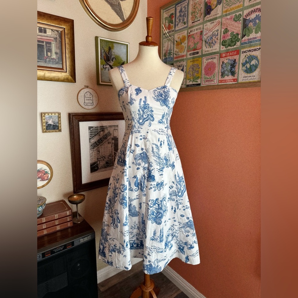 AVEC‎ LES FILLES Toile Nautical Print Cotton Blend Midi Dress
